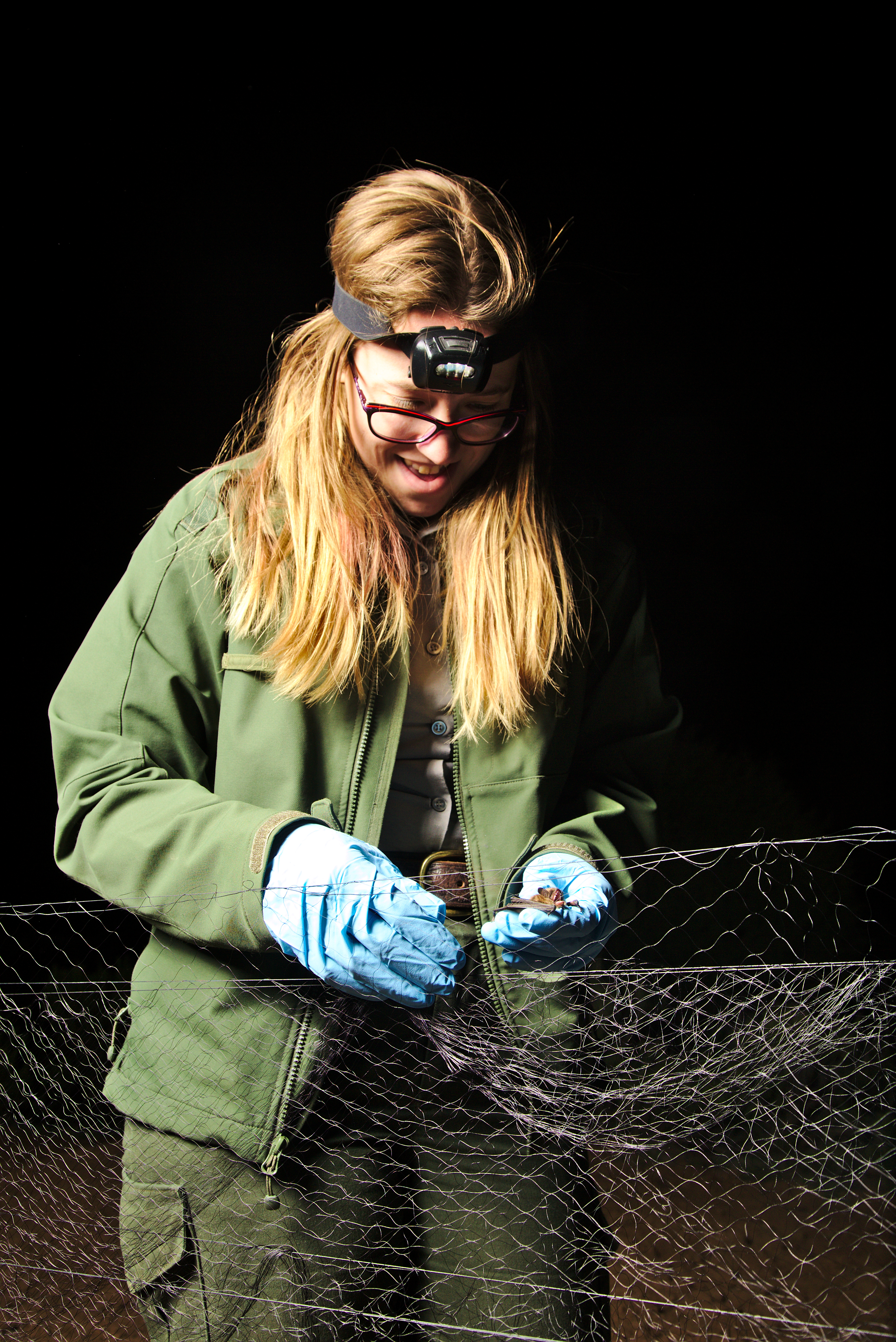 Laura removing a Myotis sp. from the mist net
