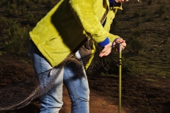Clara setting a post for a mist net